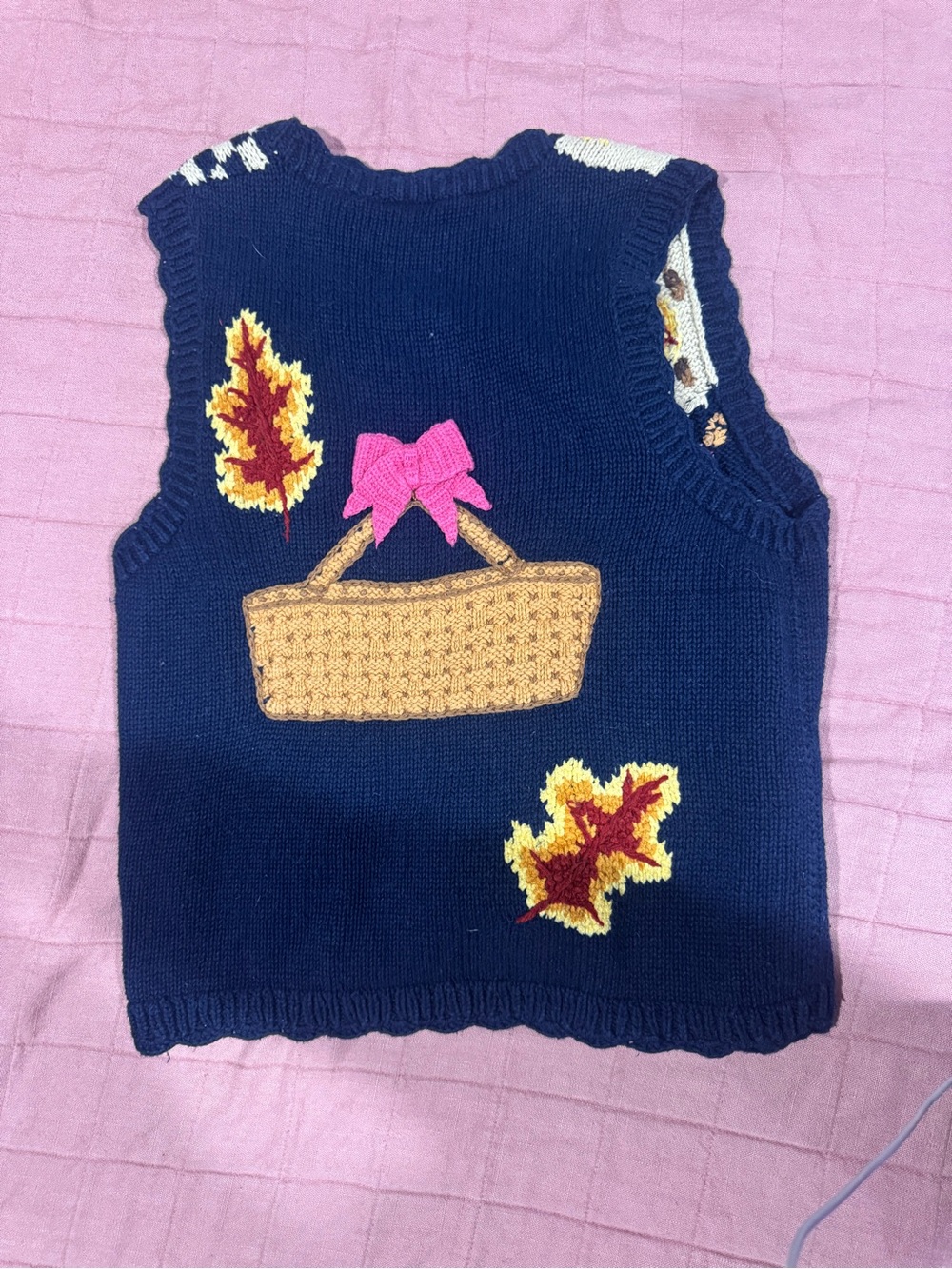 Eagle's Eye Longaberger Navy Patchwork Sweater Vest with Multicolor Embroidery - Picture 3 of 3